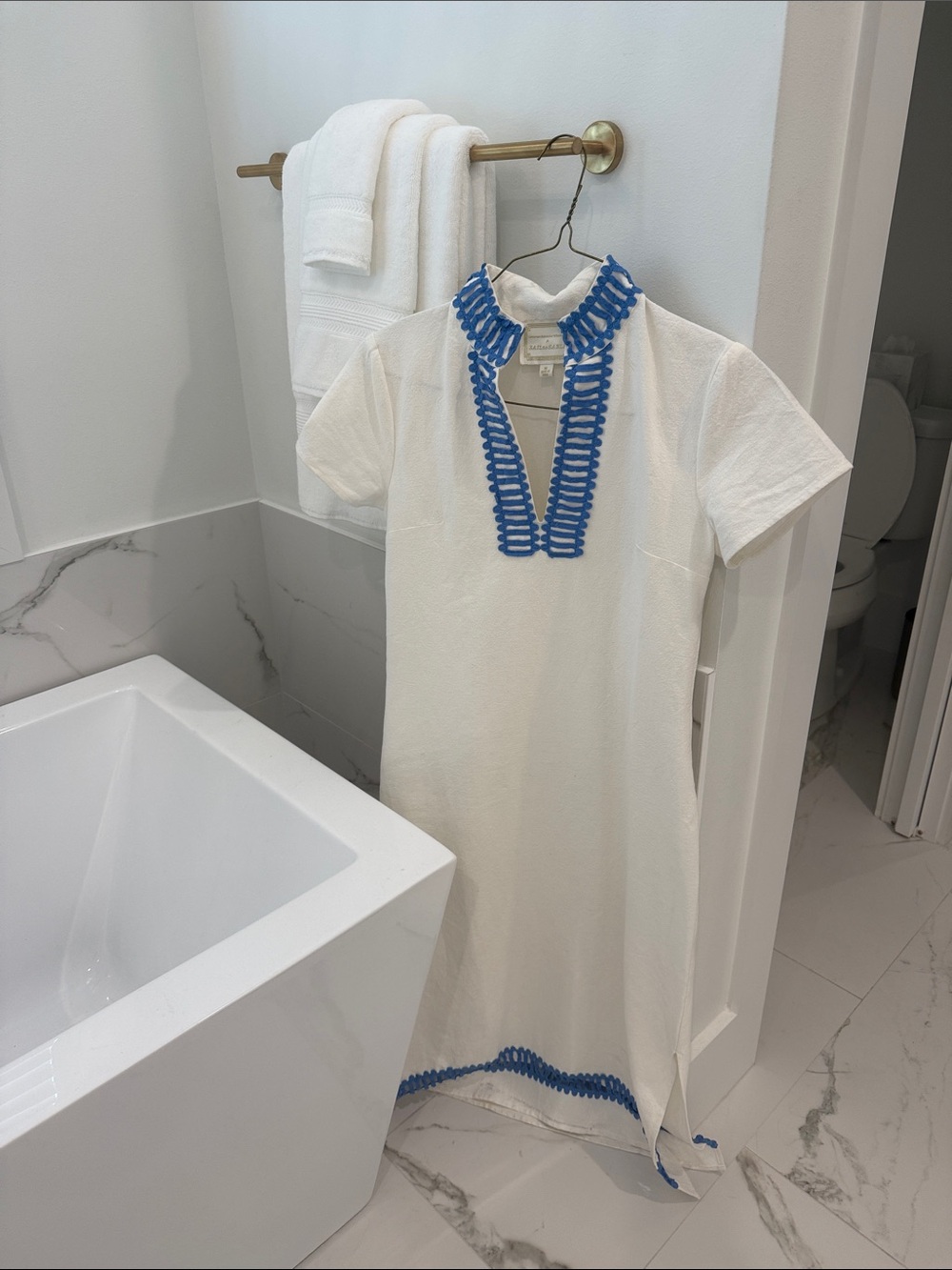 Sail to Sable White Dress with Blue Trim